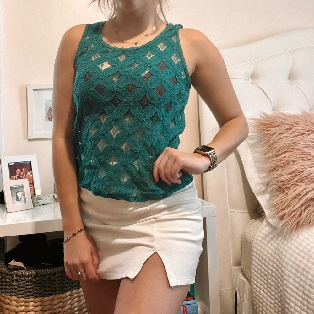 Teal Lace Tank Top